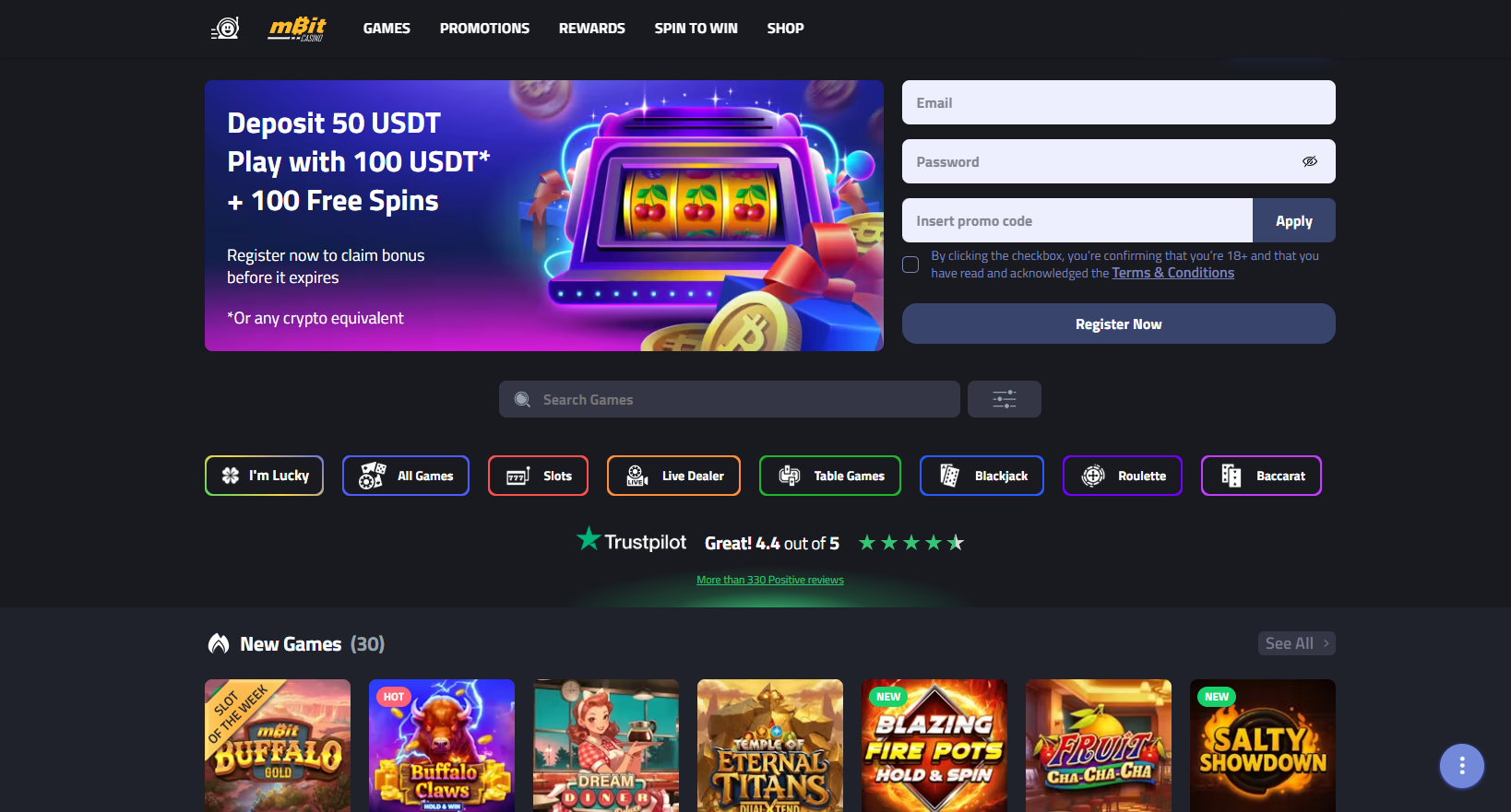 mBit Casino Homepage